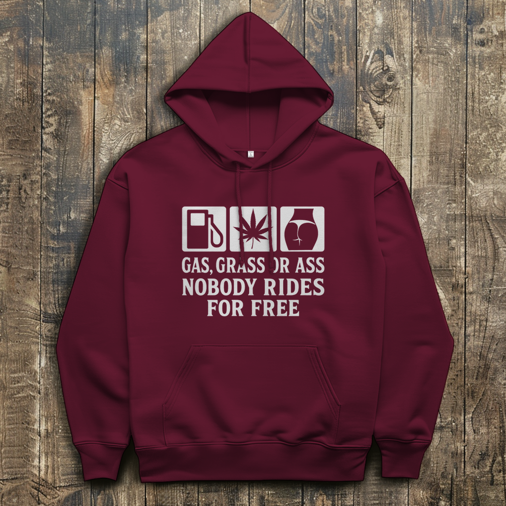 Herren Hoodie „Gas Grass or Ass – Nobody Rides for Free“ – Hoodie Rückansicht