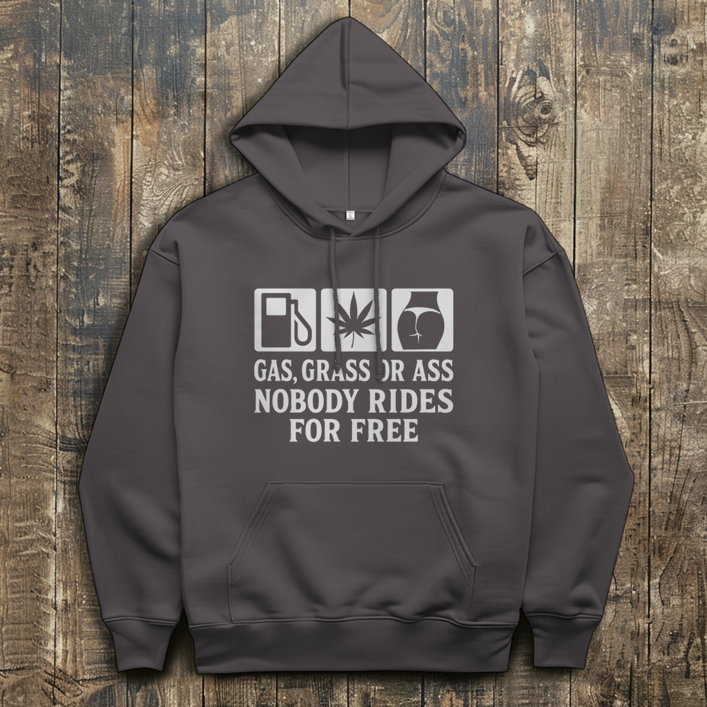 Herren Hoodie „Gas Grass or Ass – Nobody Rides for Free“ – Hoodie Größentabelle