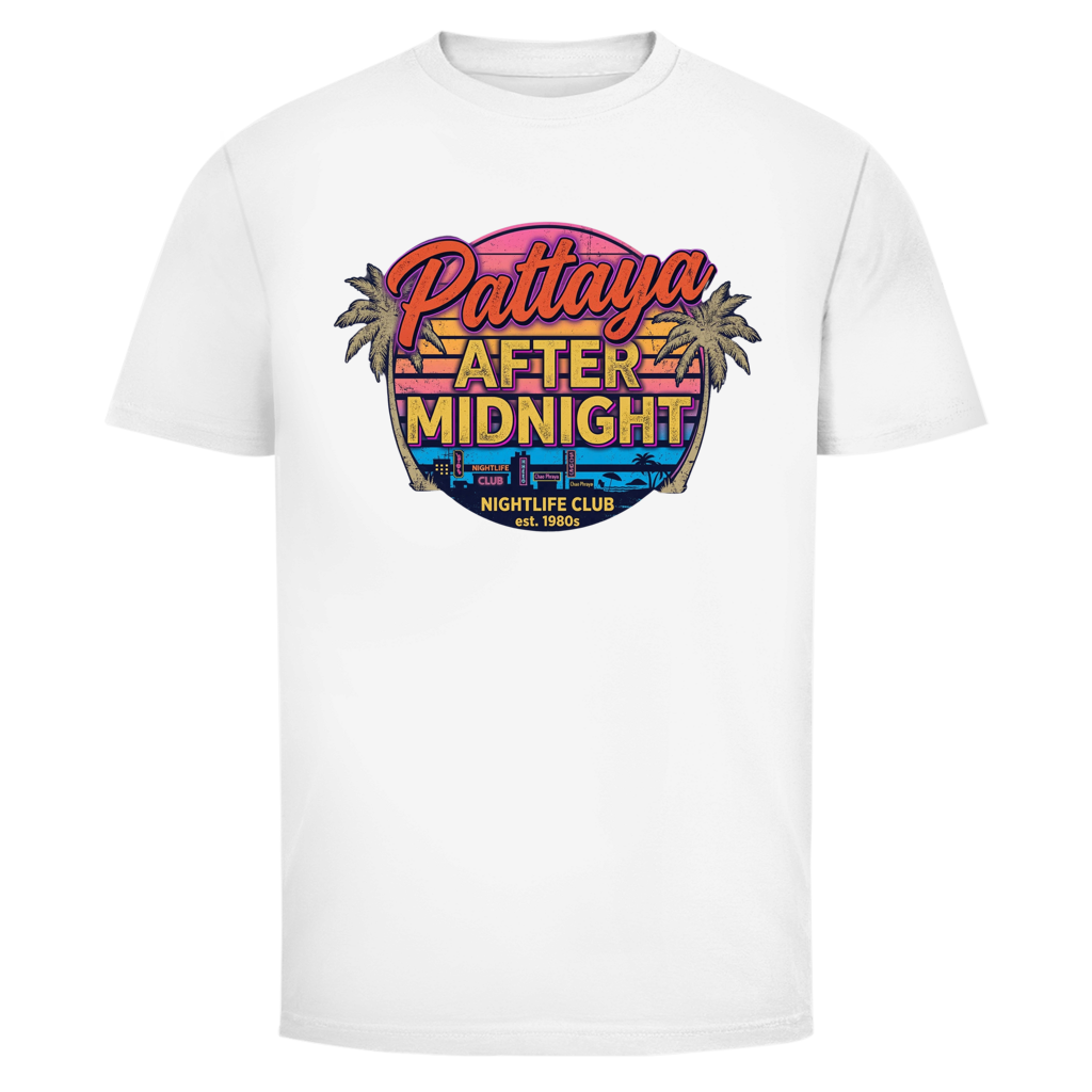 Pattaya After Midnight T-Shirt — Thailand Nightlife Retro Sunset Graphic Tee | Reise Geschenk – T-Shirt Größentabelle