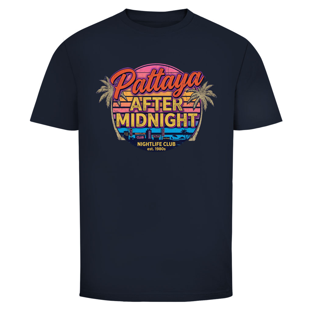 Pattaya After Midnight T-Shirt — Thailand Nightlife Retro Sunset Graphic Tee | Reise Geschenk – T-Shirt Rückansicht