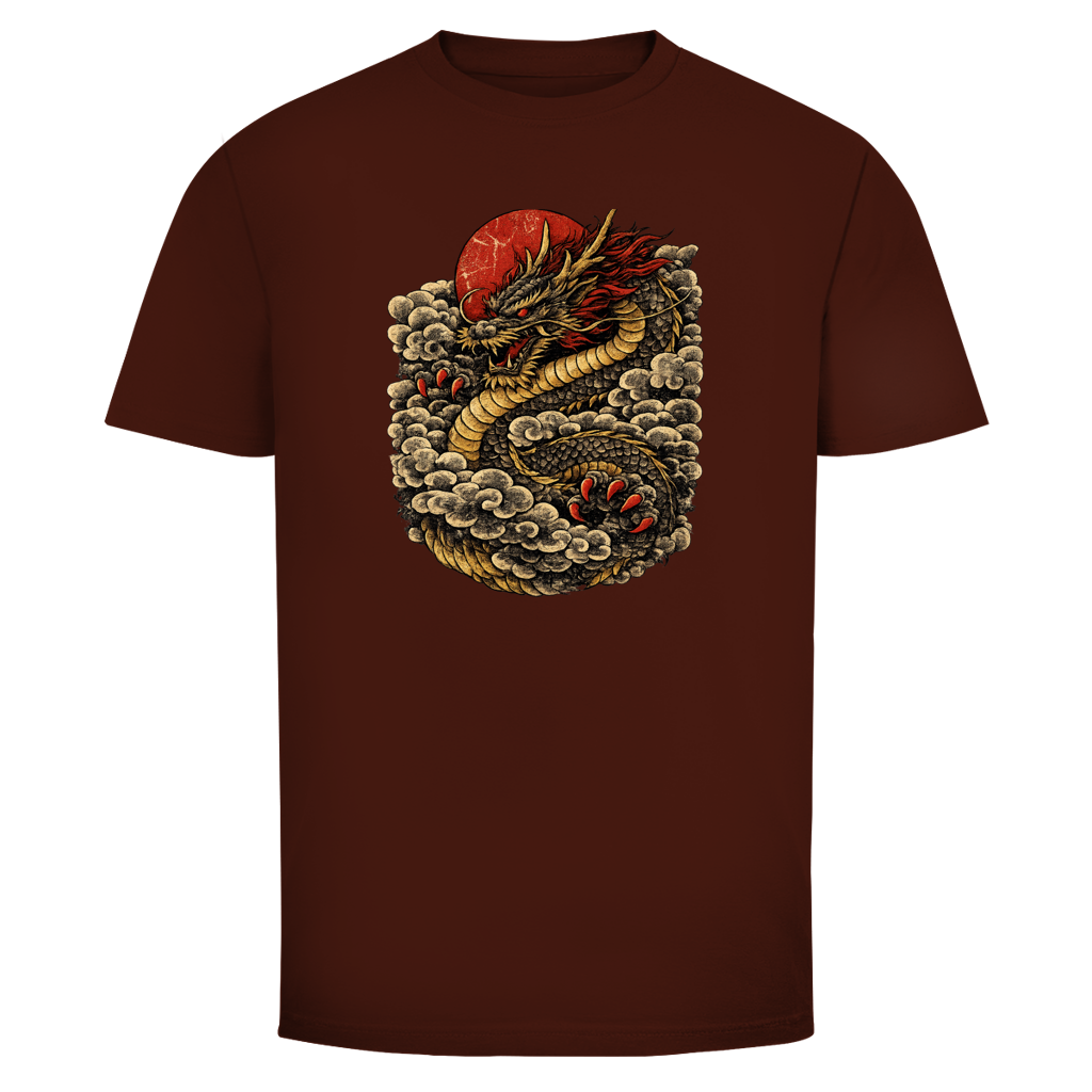 Dragon T-Shirt — Golden Dragon Rising Asia Streetwear Graphic Tee | Drachen Geschenk – T-Shirt Lifestyle-Ansicht