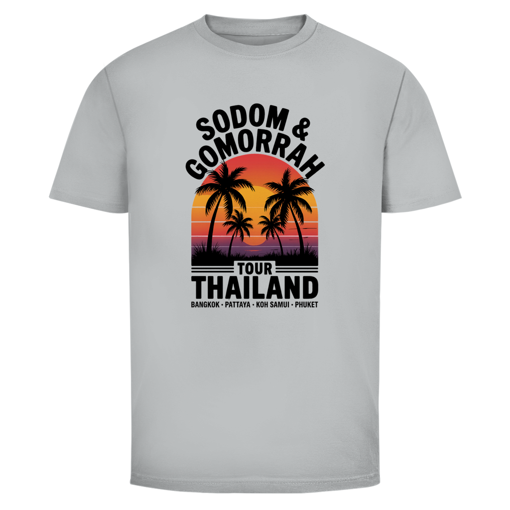 Sodom & Gomorrah Thailand Tour T-Shirt Herren – Retro Sunset Palm Beach Shirt Bangkok Pattaya Streetwear