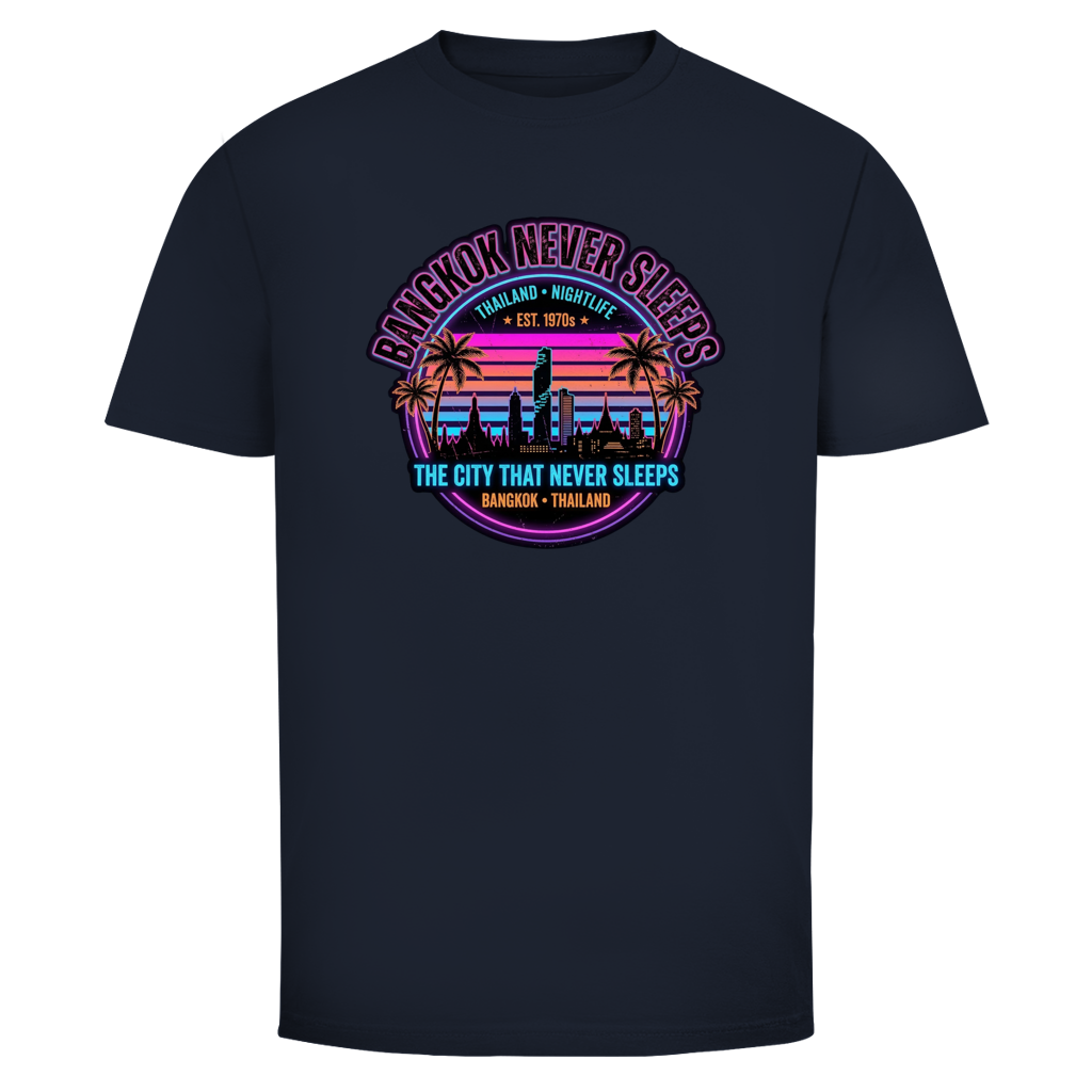 Bangkok Never Sleeps T-Shirt — Thailand Nightlife Vintage Graphic Tee | Reise Geschenk – T-Shirt Ansicht 8