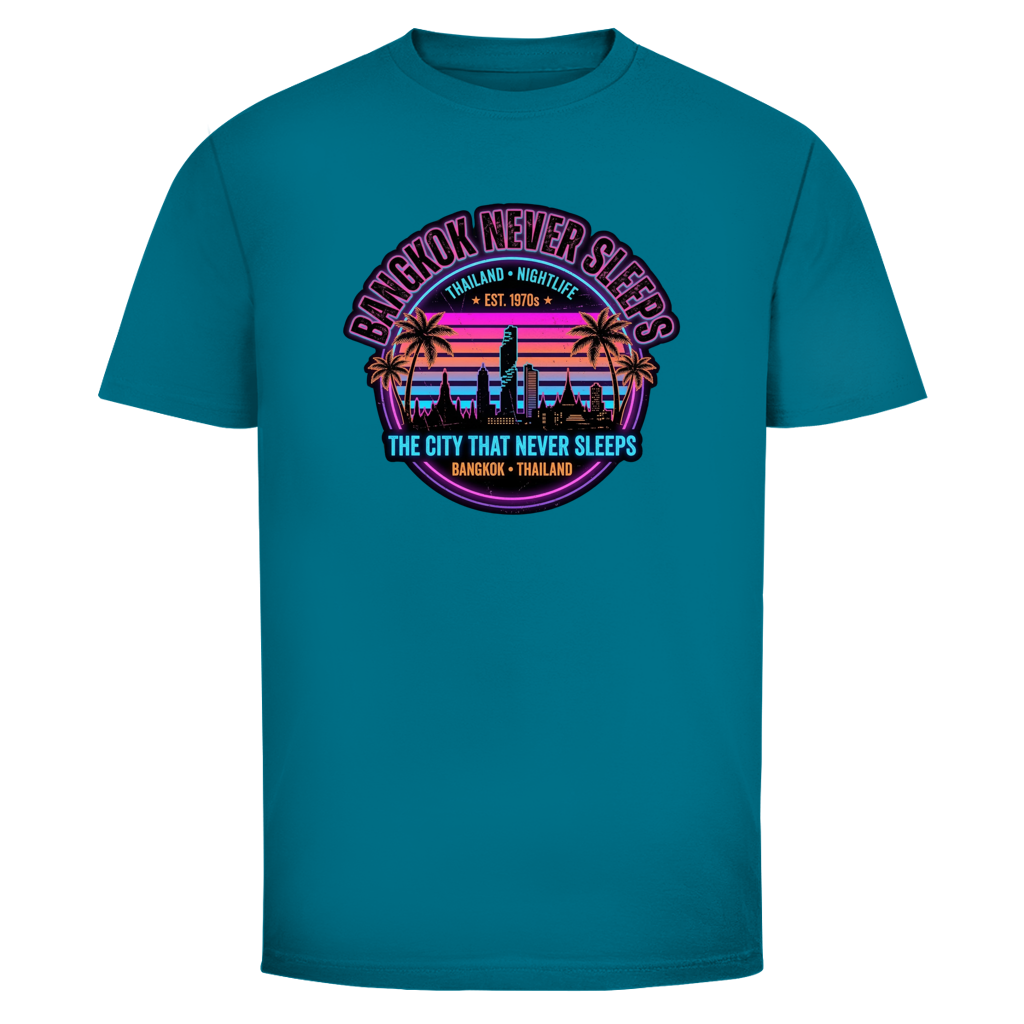 Bangkok Never Sleeps T-Shirt — Thailand Nightlife Vintage Graphic Tee | Reise Geschenk – T-Shirt Ansicht 9