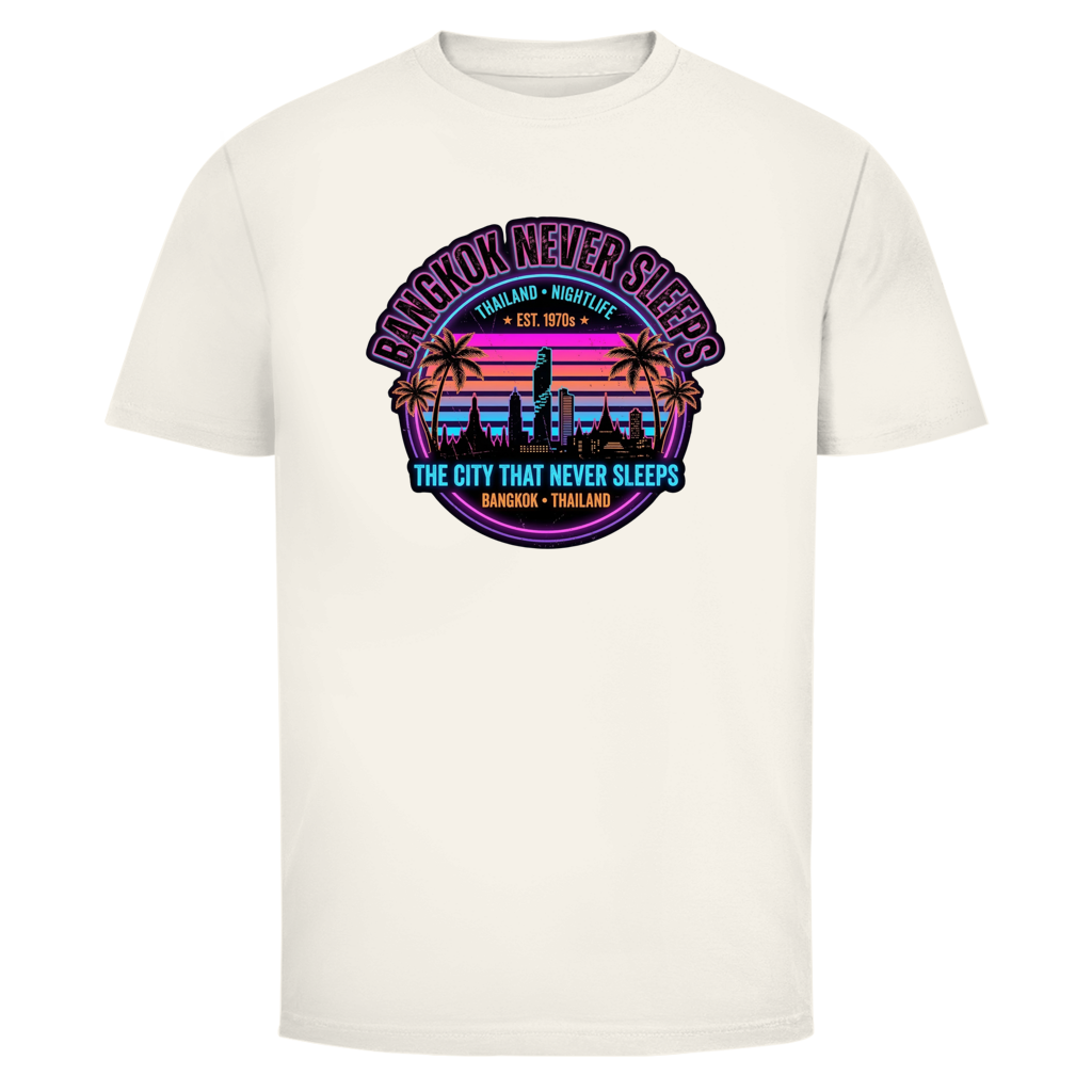 Bangkok Never Sleeps T-Shirt — Thailand Nightlife Vintage Graphic Tee | Reise Geschenk – T-Shirt Ansicht 6
