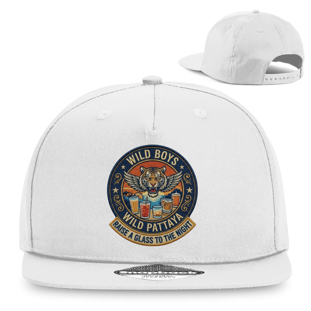 Wild Pattaya Snapback Cap – Raise a Glass to the Night – T-Shirt Frontansicht