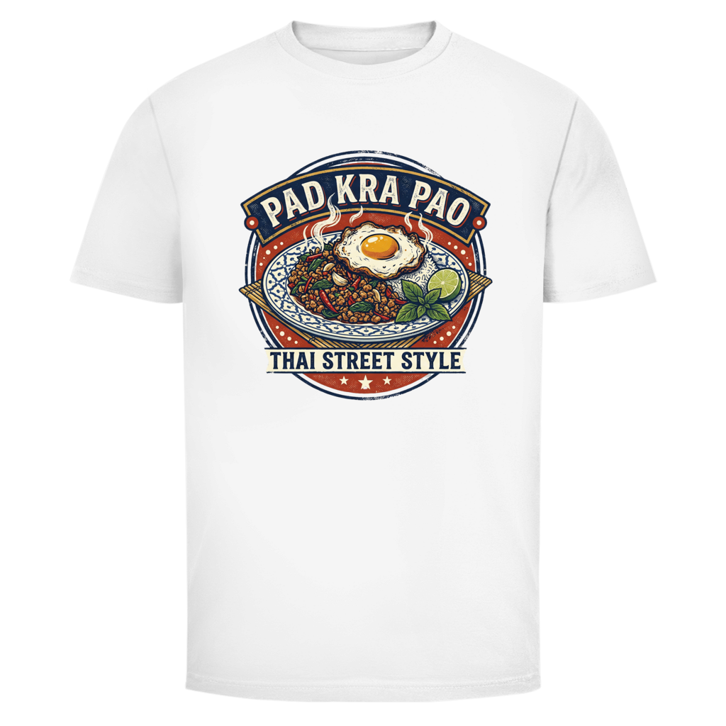 Pad Kra Pao T-Shirt — Thai Street Food Graphic Tee | Holy Basil Foodie Geschenk – T-Shirt Frontansicht
