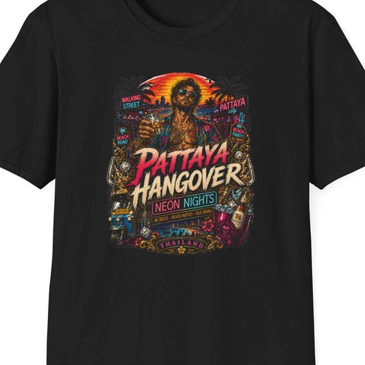 Pattaya Hangover T-Shirt schwarz Thailand Nightlife Streetwear Vorderansicht – Design Nahaufnahme