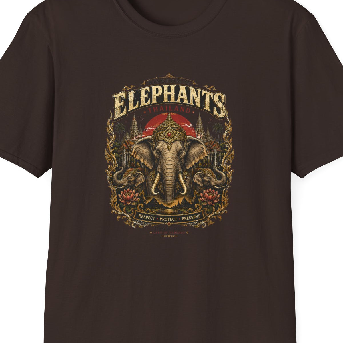 Kingdom of Elephants T-Shirt Dark Chocolate – Thailand Elefanten Streetwear – Design Nahaufnahme
