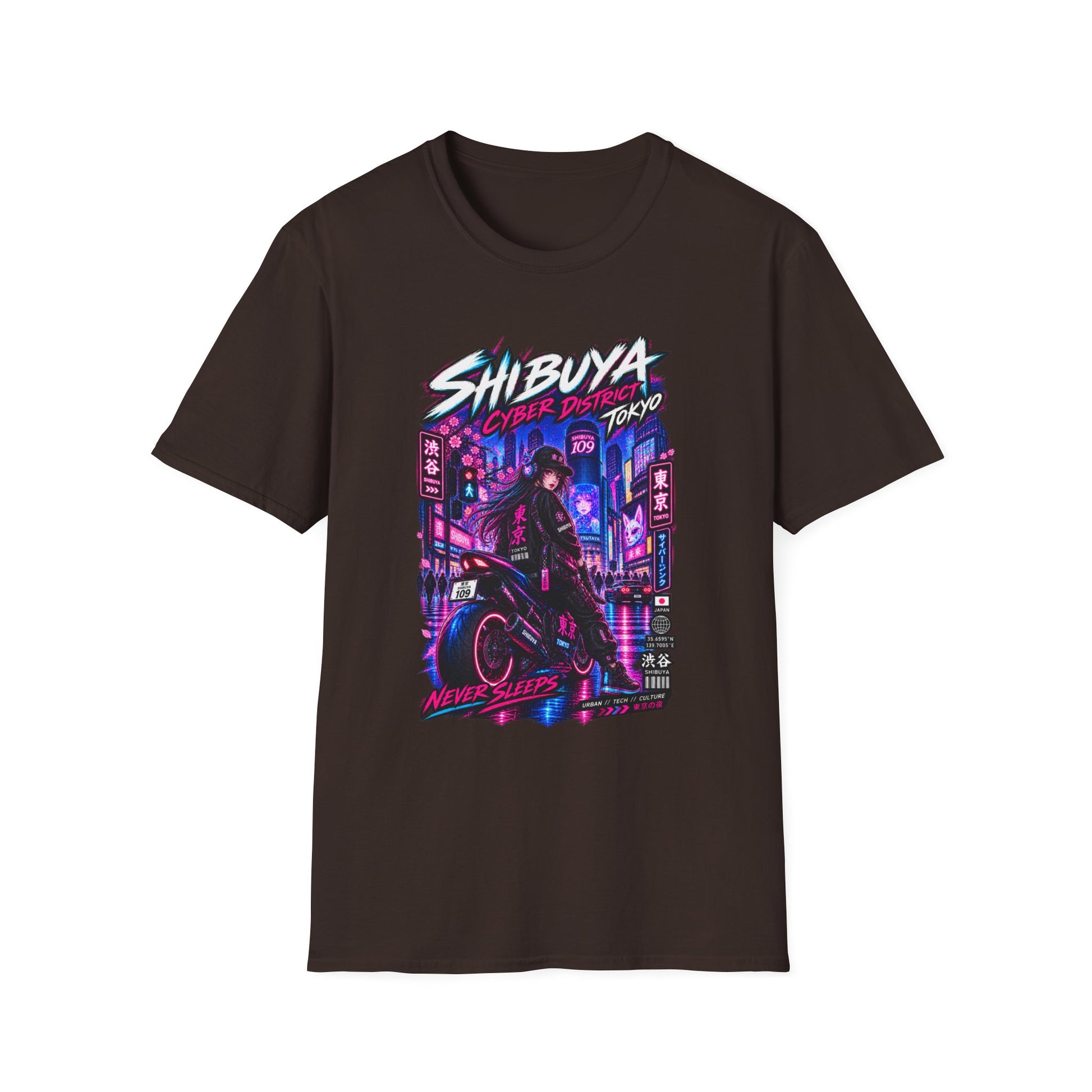 Shibuya Cyber District T-Shirt Schwarz – Cyberpunk Streetwear Vorderansicht