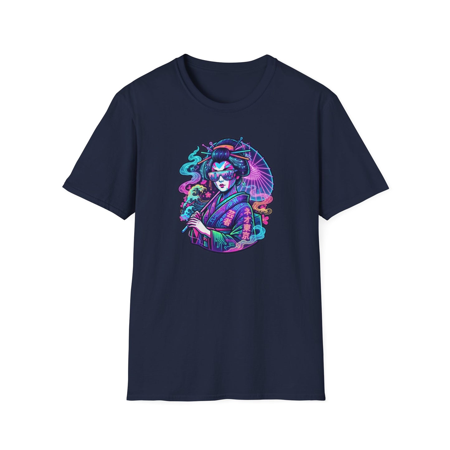 Neon Geisha T-Shirt Schwarz - Cyberpunk Streetwear Unisex