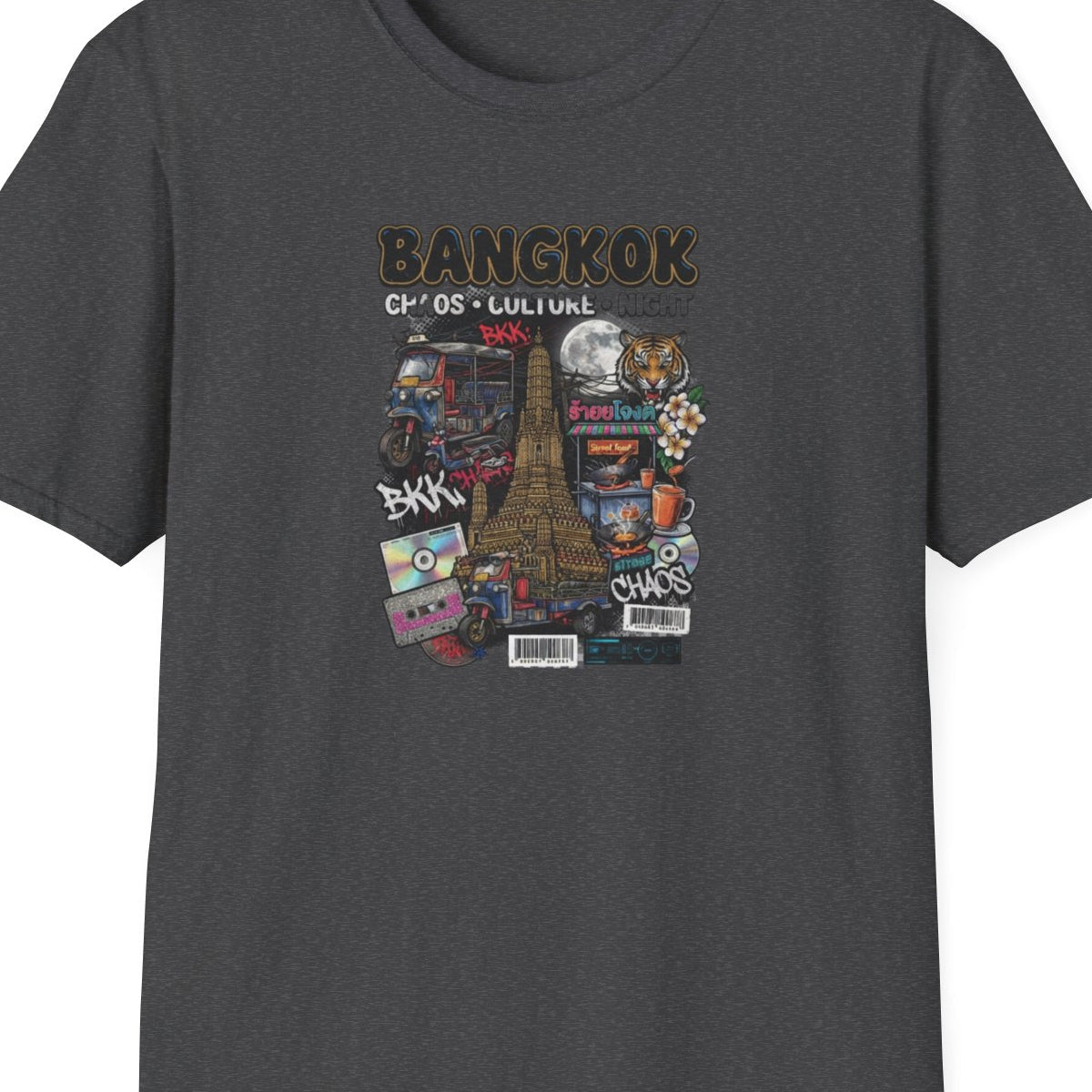 Dark Heather Bangkok Chaos Culture Night T-Shirt – Design Nahaufnahme