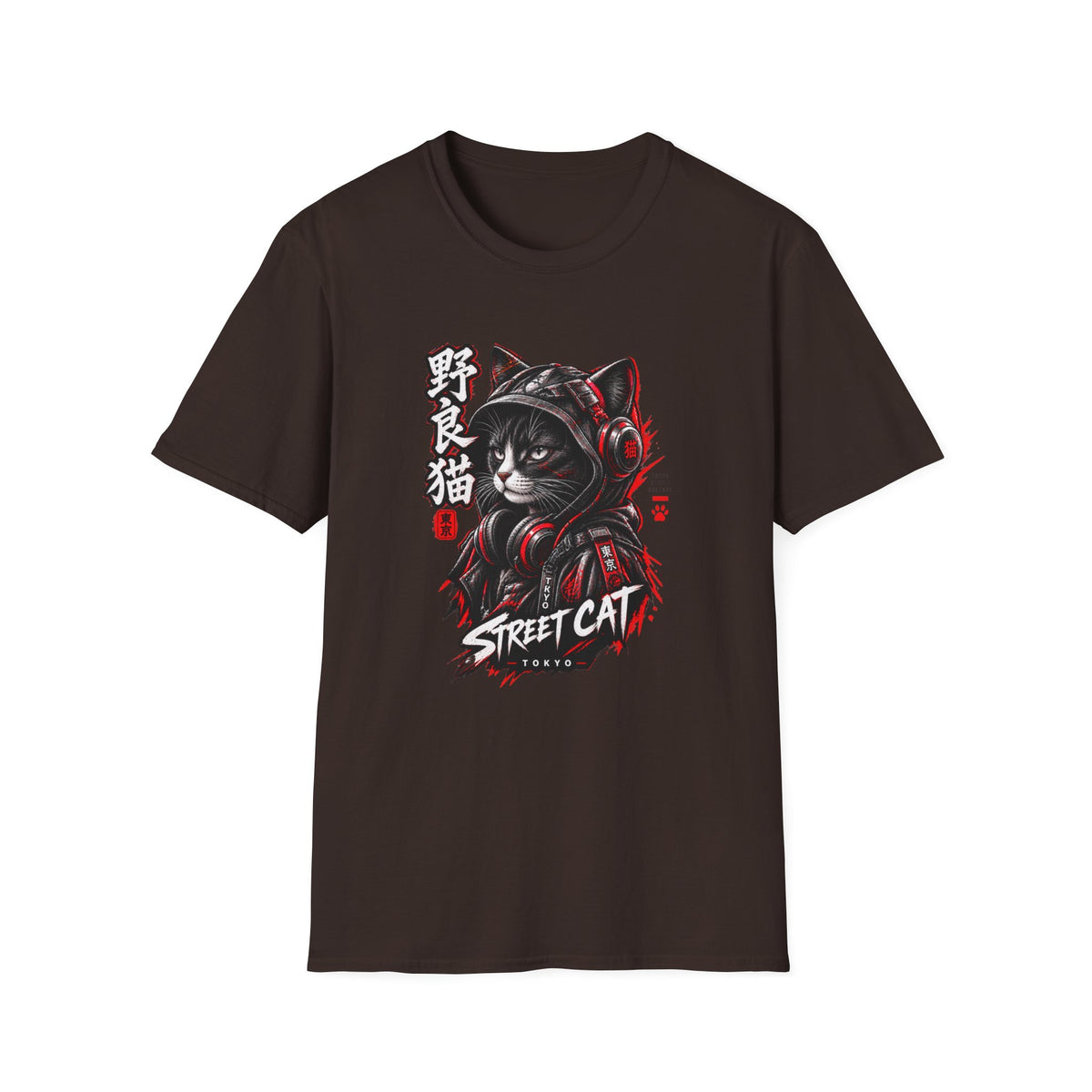 Street Cat Tokyo Herren T-Shirt Cyberpunk Neko Anime Streetwear