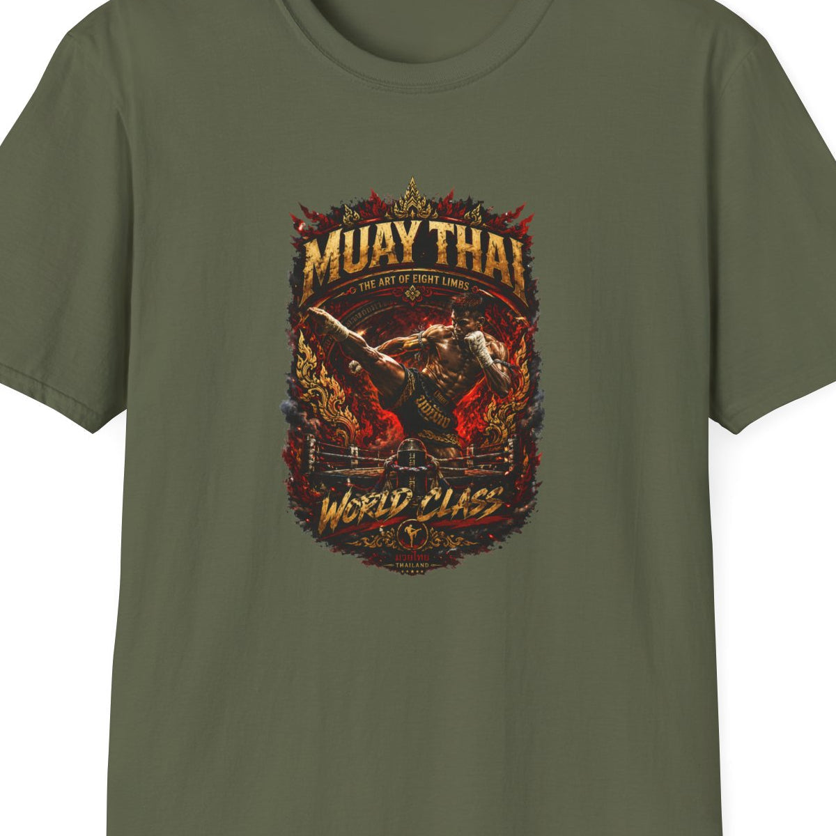 Military Green Muay Thai World Class T-Shirt – Design Nahaufnahme