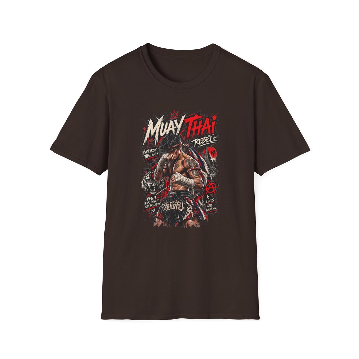 Muay Thai Rebel T-Shirt Weiss Fighter Tiger Streetwear Vorderansicht