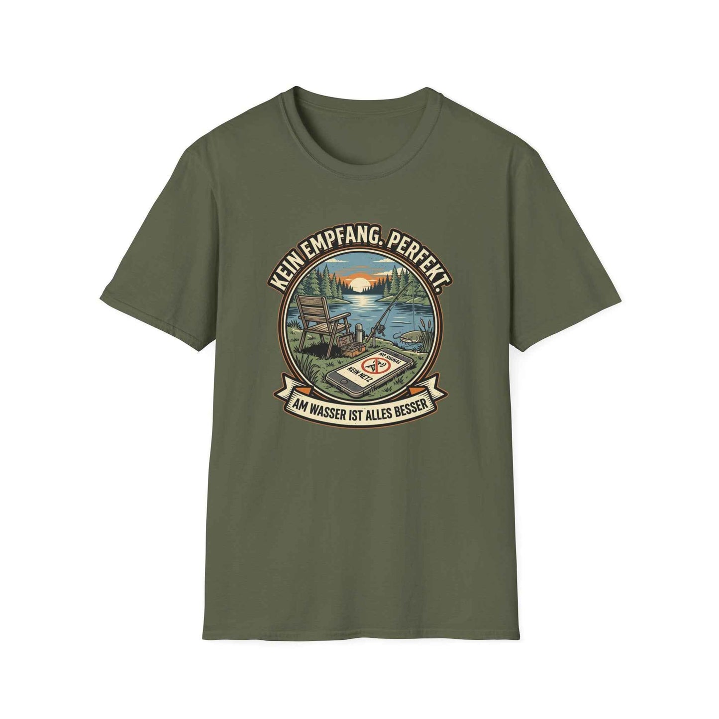 Kein Empfang Perfekt T-Shirt grün Angler Geschenk Vatertag