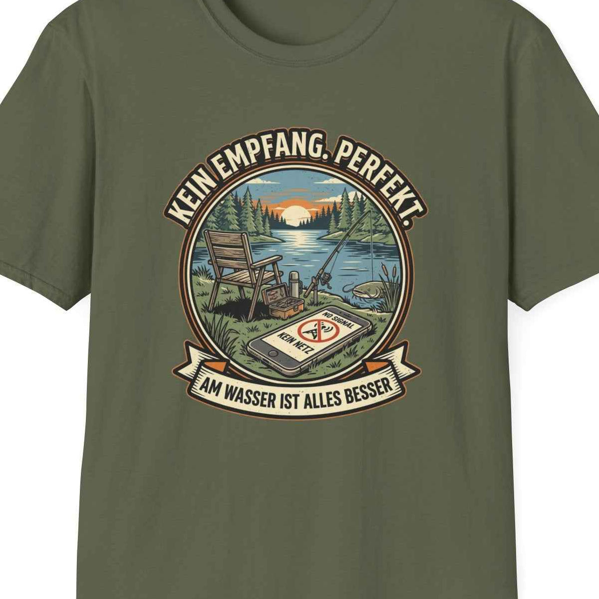 Kein Empfang Perfekt T-Shirt grün Angler Geschenk Vatertag – Design Nahaufnahme