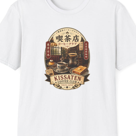 Kissaten Coffee Club T-Shirt Charcoal Japanisches Kaffeehaus Graphic Tee Streetwear Geschenk – Design Nahaufnahme