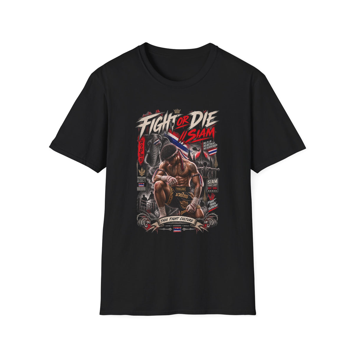 Fight or Die Muay Thai T-Shirt schwarz — Thai Boxen Streetwear Vorderansicht