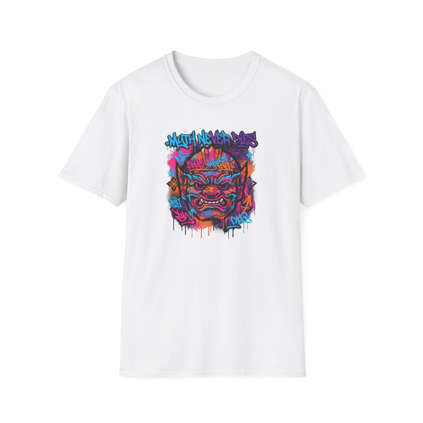 Graffiti Oni Maske T-Shirt schwarz — Neon Dämon Graphic Tee Geschenk