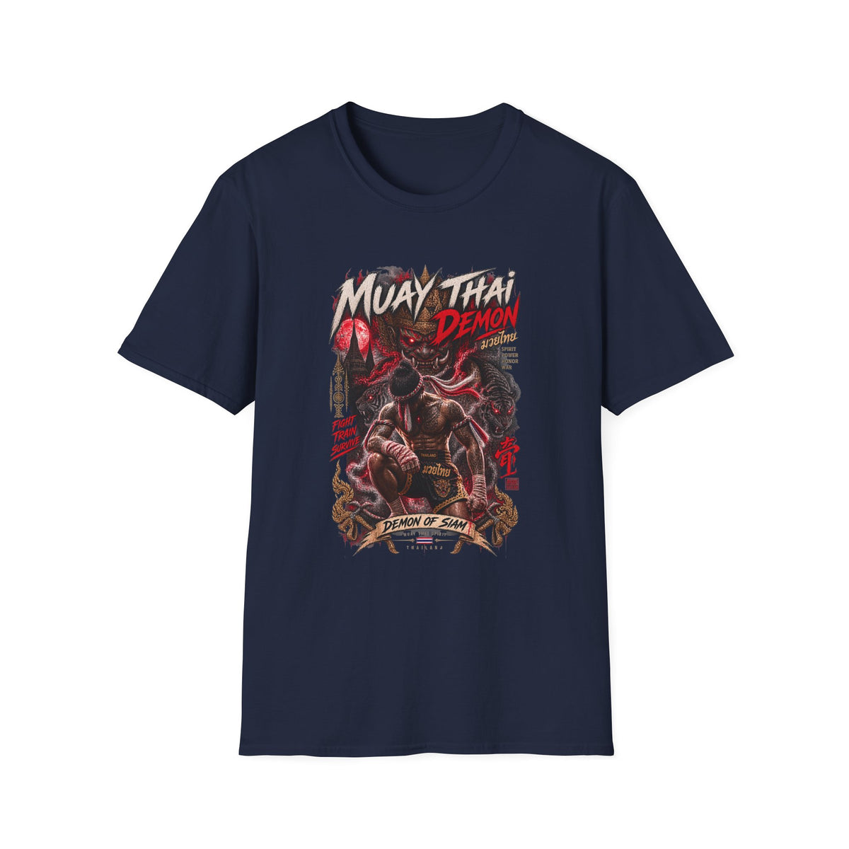 Muay Thai Demon T-Shirt navy — Thai Boxing Streetwear Vorderansicht
