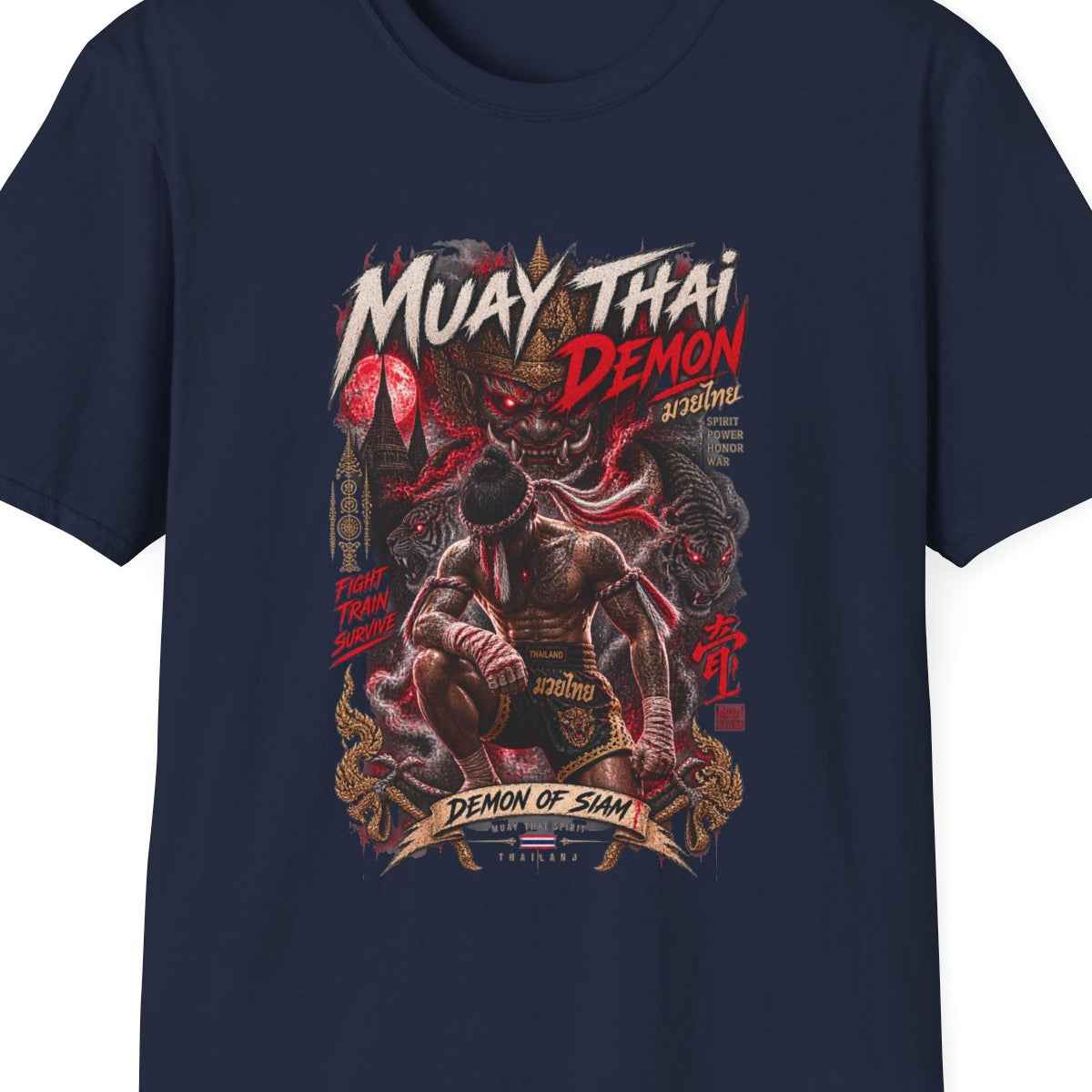 Muay Thai Demon T-Shirt — Thai Streetwear Dämonenkrieger Herren Damen