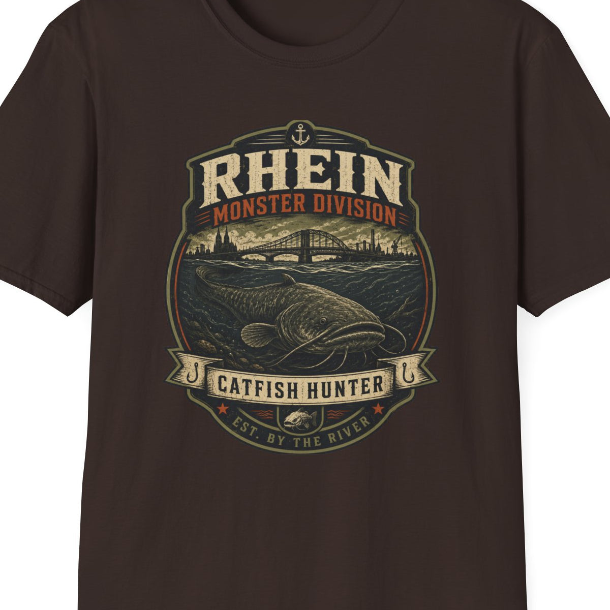 Rhein Monster Division T-Shirt braun Catfish Hunter Shirt – Design Nahaufnahme