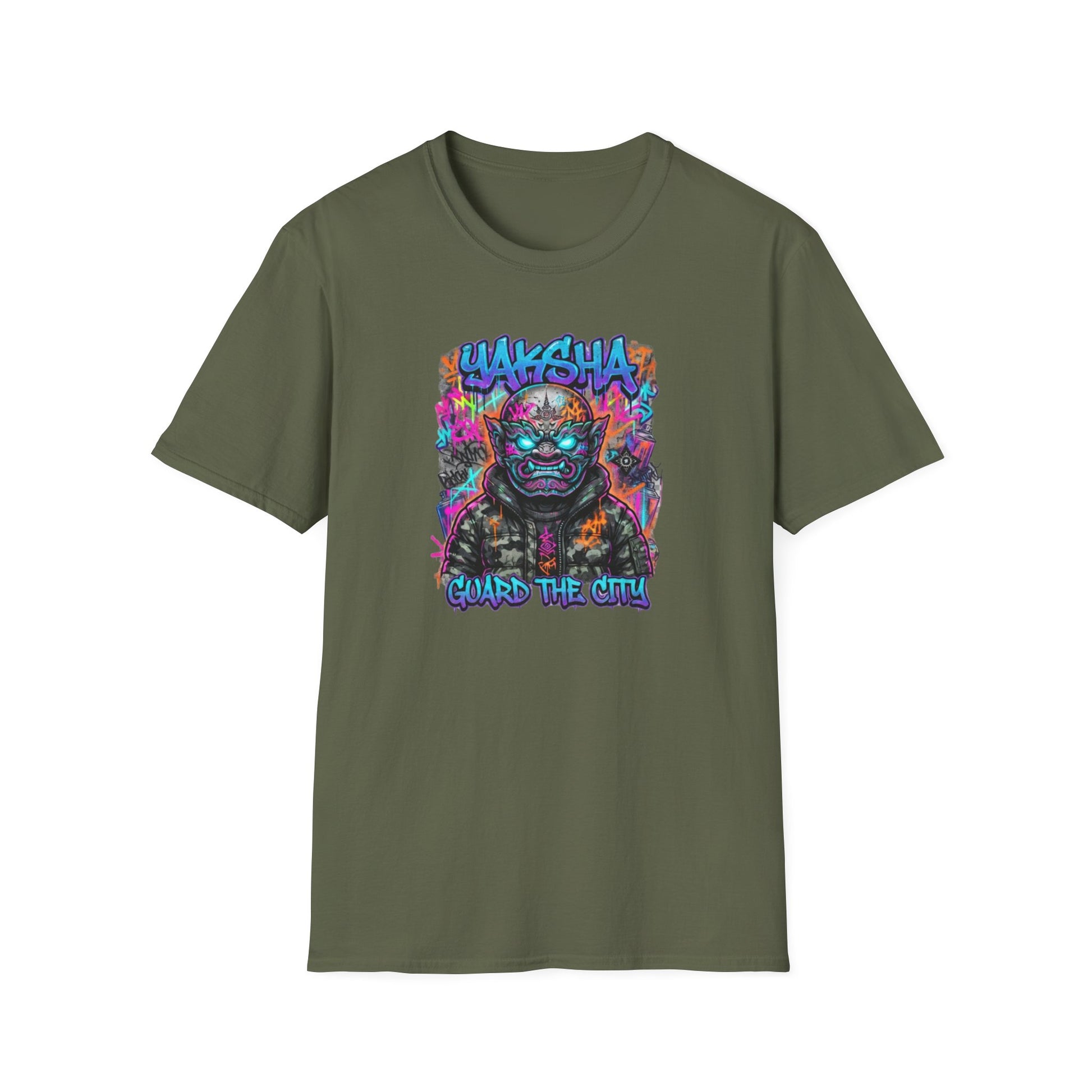 Yaksha T-Shirt Military Green — Neon Dämon Streetwear Vorderansicht