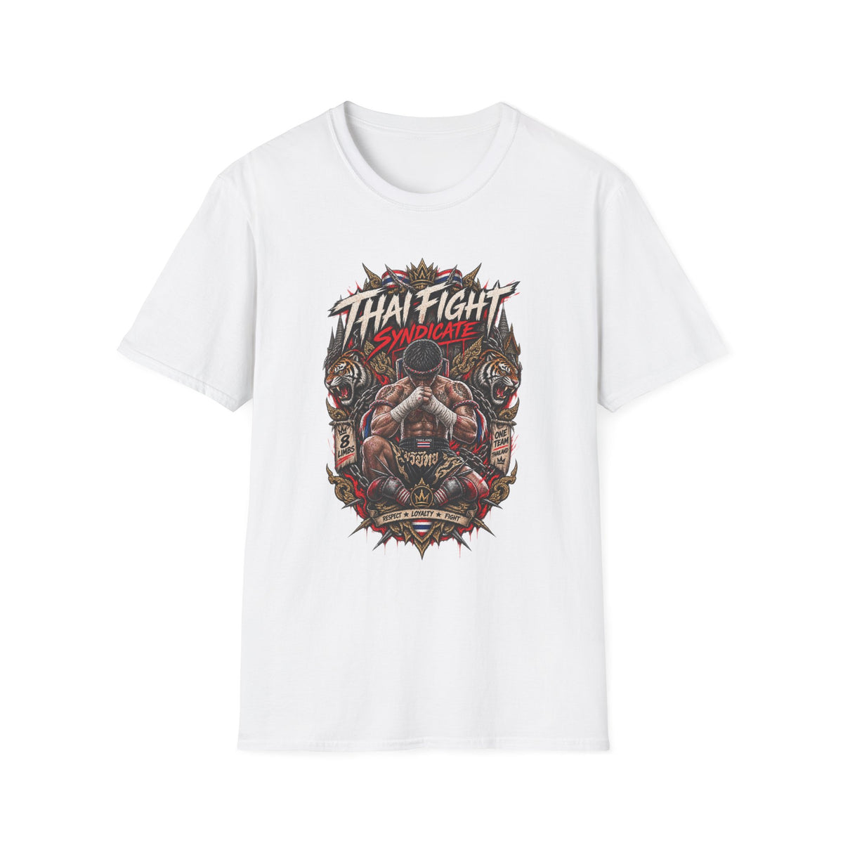 Thai Fight Syndicate T-Shirt weiß — Muay Thai Tiger Graphic Tee Geschenk