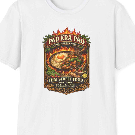 Pad Kra Pao T-Shirt weiß Thai Street Food Graphic Tee Vintage Design Geschenk – Design Nahaufnahme