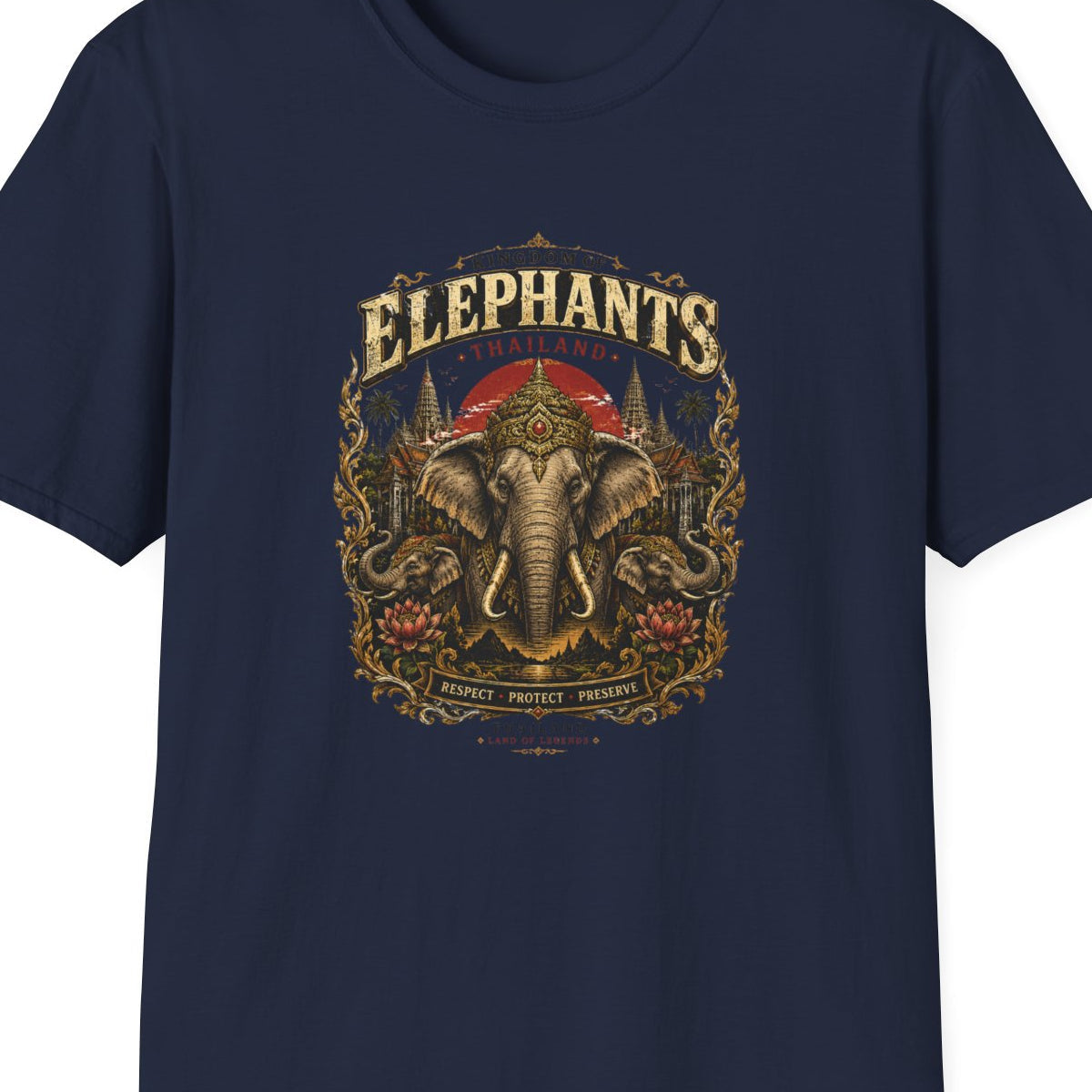 Kingdom of Elephants T-Shirt Navy – Thailand Elefanten Streetwear – Design Nahaufnahme