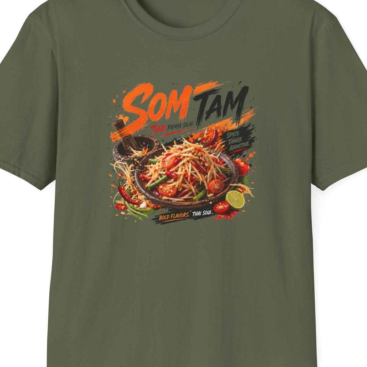 Som Tam T-Shirt — Thai Street Food Papaya Salad Streetwear Herren Damen – Design Nahaufnahme