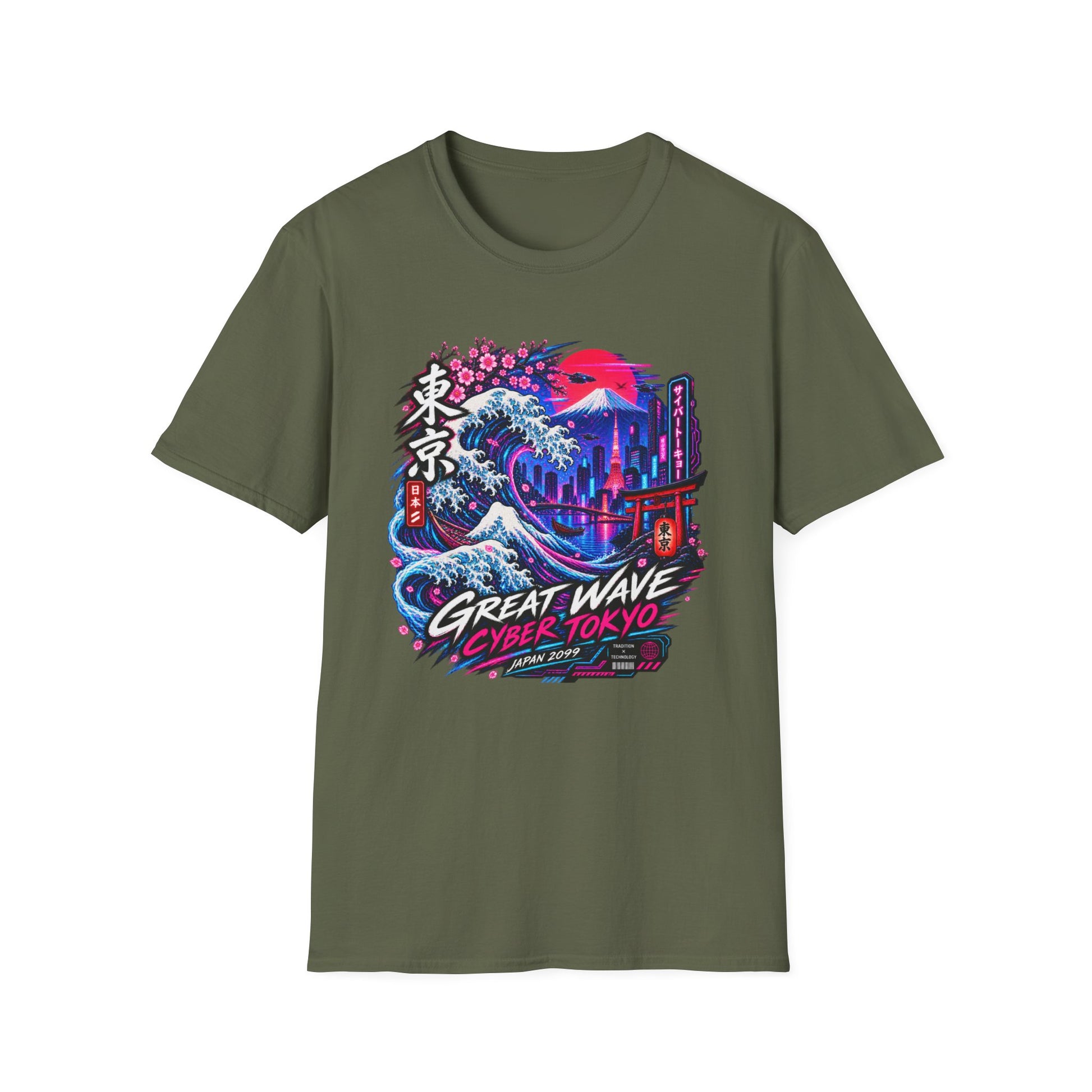 Neon Tokyo Wave T-Shirt Rückansicht weiß Unisex