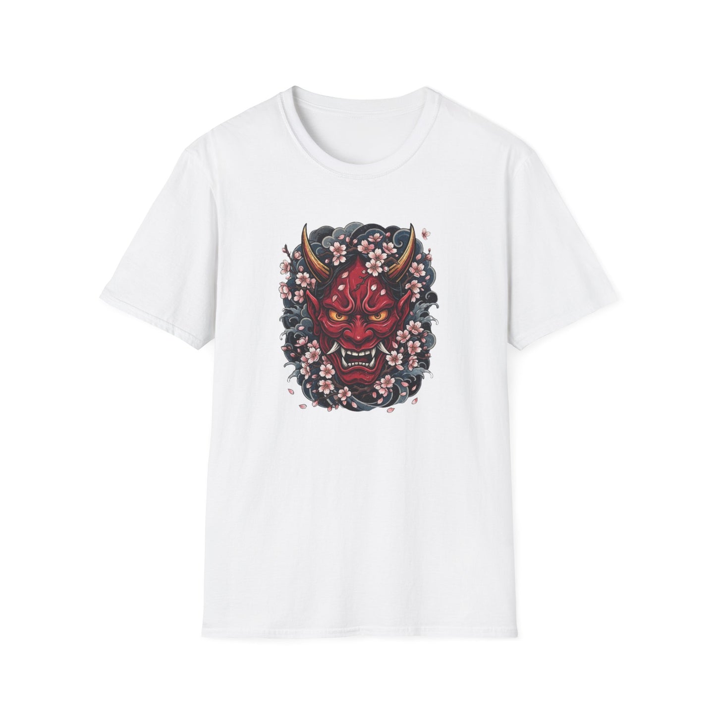 Hannya Maske T-Shirt weiß — Kirschblüten Dämon Graphic Tee Japanese Streetwear