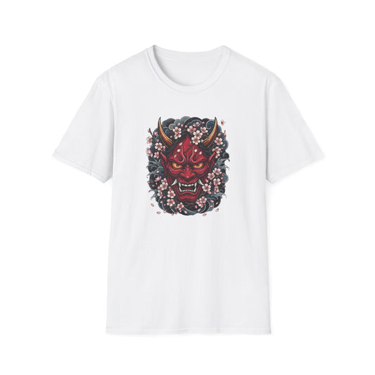 Hannya Maske T-Shirt weiß — Kirschblüten Dämon Graphic Tee Japanese Streetwear
