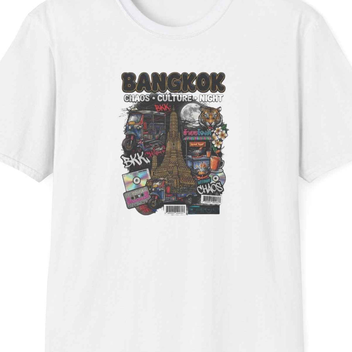White Bangkok Chaos Culture Night T-Shirt – Design Nahaufnahme