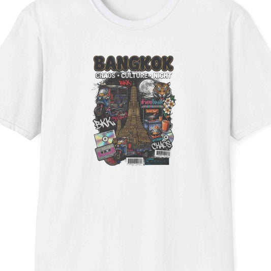 White Bangkok Chaos Culture Night T-Shirt – Design Nahaufnahme