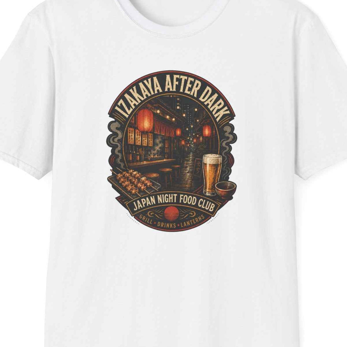 Izakaya After Dark T-Shirt weiß Japanese Streetwear Izakaya Food Graphic Tee Geschenk – Design Nahaufnahme