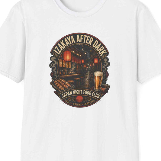 Izakaya After Dark T-Shirt weiß Japanese Streetwear Izakaya Food Graphic Tee Geschenk – Design Nahaufnahme
