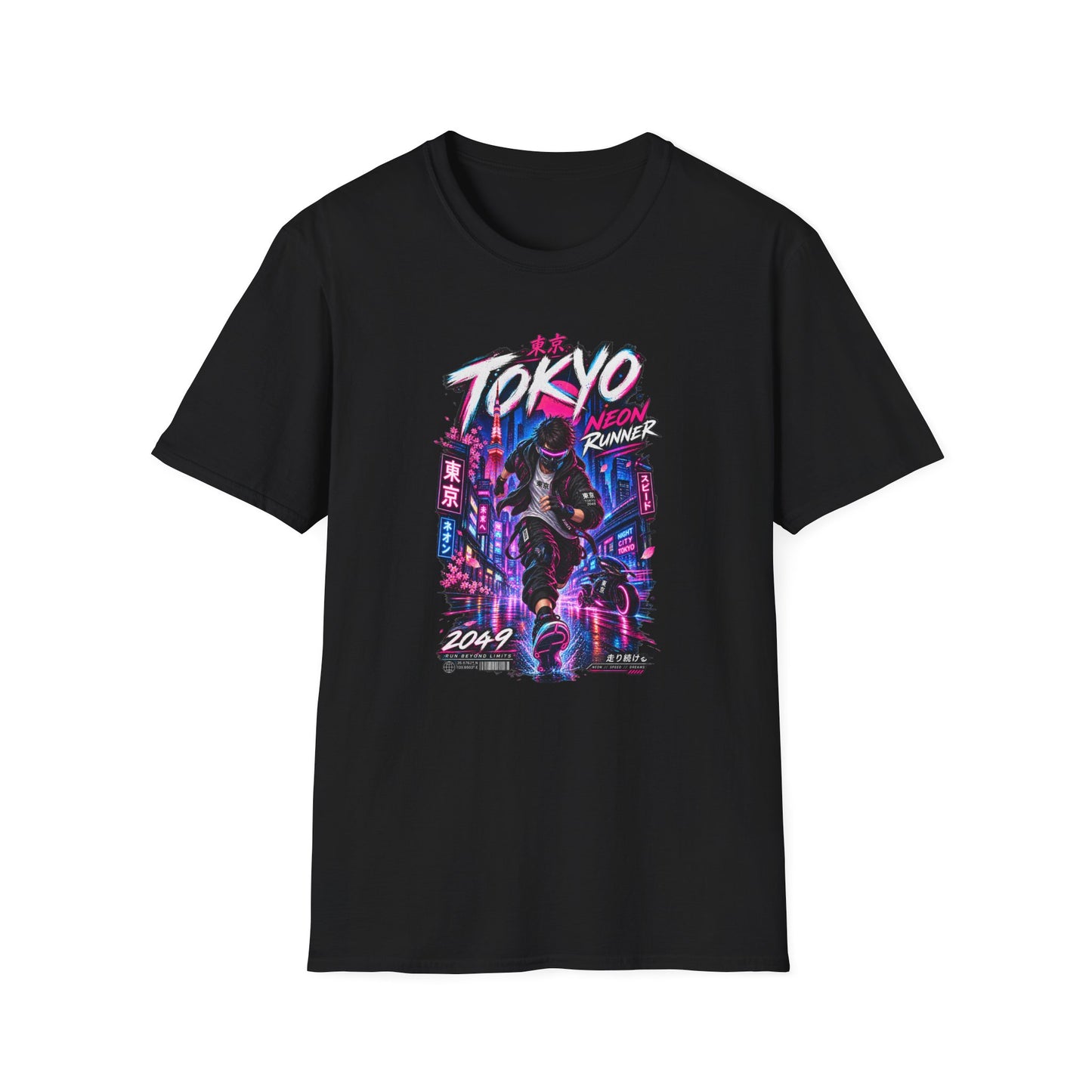 Tokyo Neon Runner T-Shirt schwarz – Japanese Streetwear Vorderansicht
