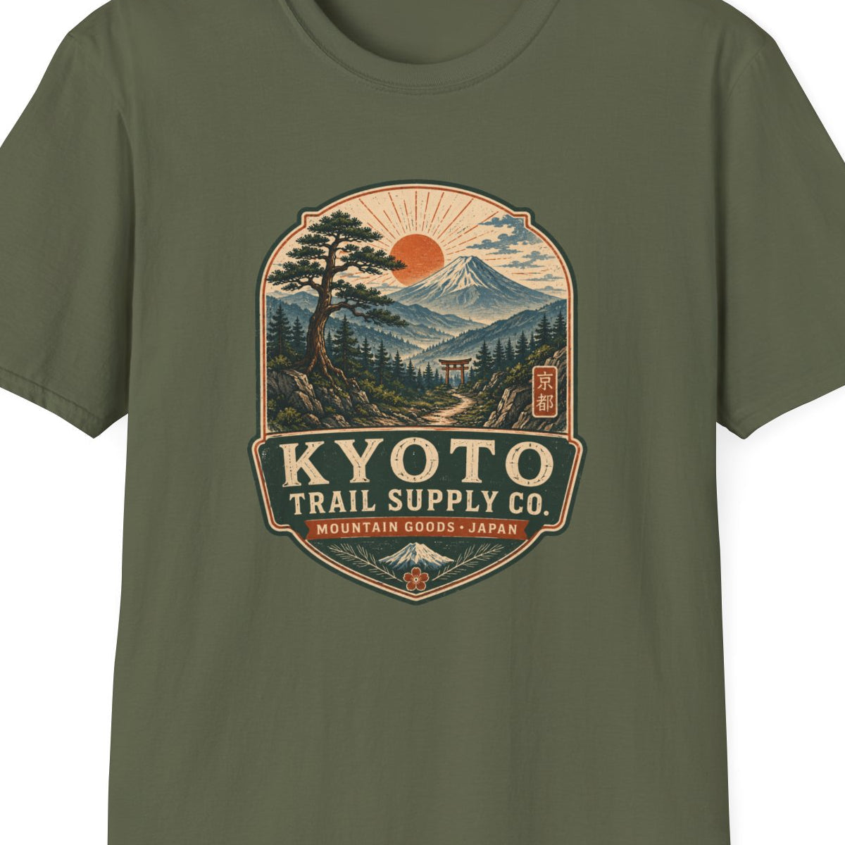 Kyoto Trail Supply Co. T-Shirt Military Green Japan Vintage Tee – Design Nahaufnahme