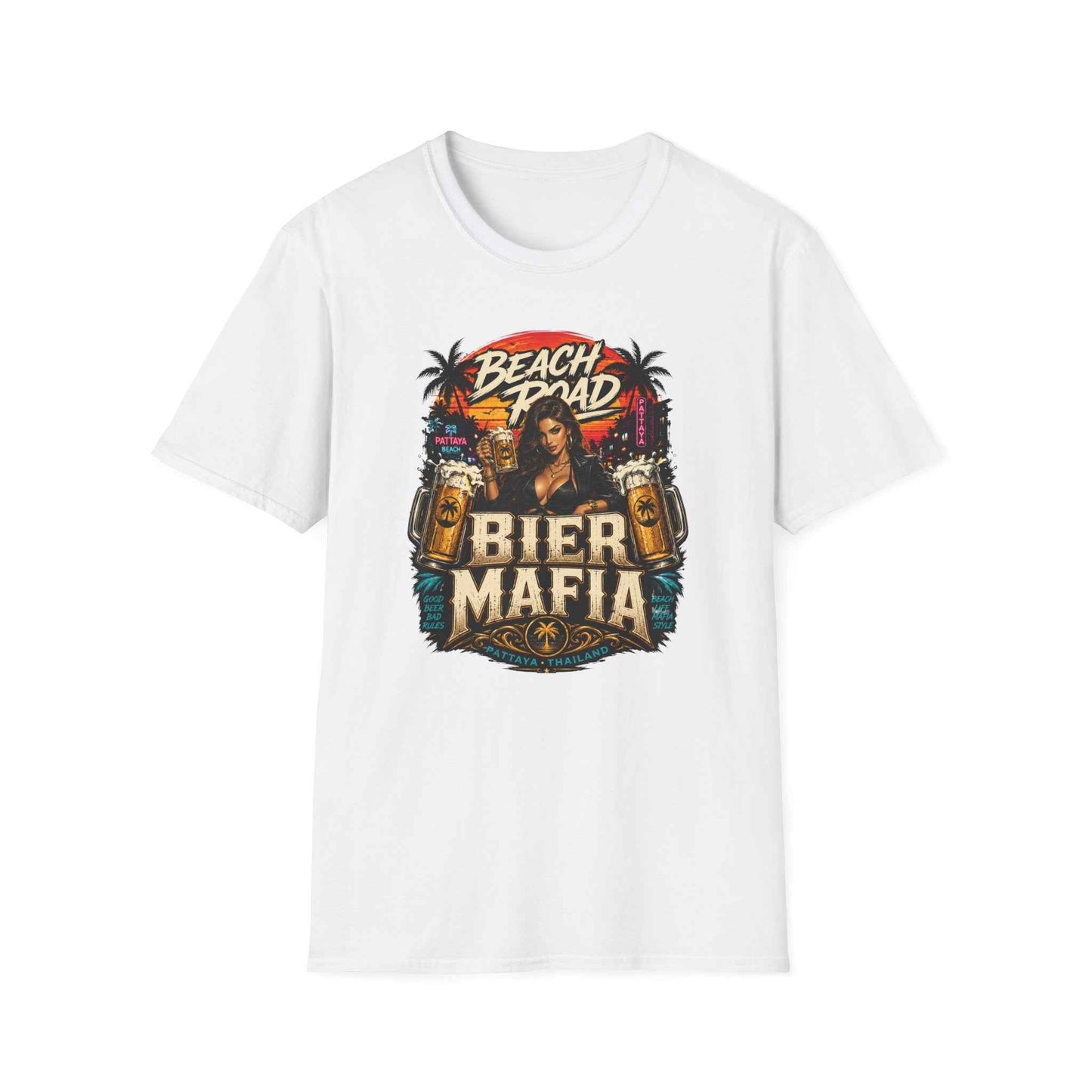 Beach Road Bier Mafia T-Shirt Weiß Pattaya Thailand Graphic Tee Geschenk