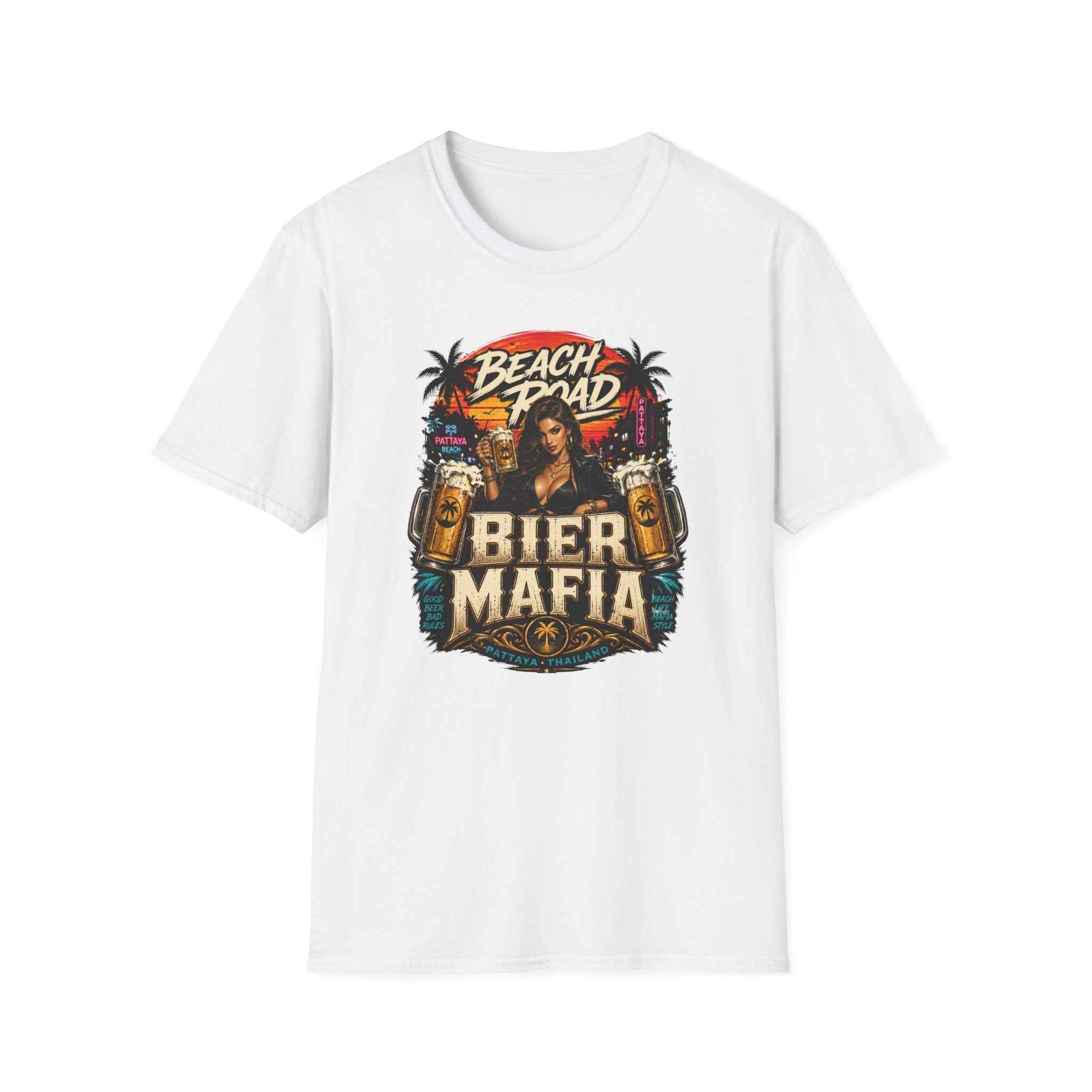 Beach Road Bier Mafia T-Shirt Weiß Pattaya Thailand Graphic Tee Geschenk