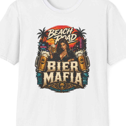 Beach Road Bier Mafia T-Shirt Weiß Pattaya Thailand Graphic Tee Geschenk – Design Nahaufnahme