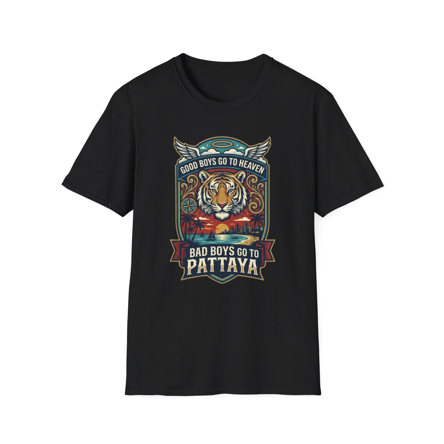 Bad Boys Pattaya T-Shirt schwarz Tiger Thailand Graphic Tee Unisex Vorderansicht