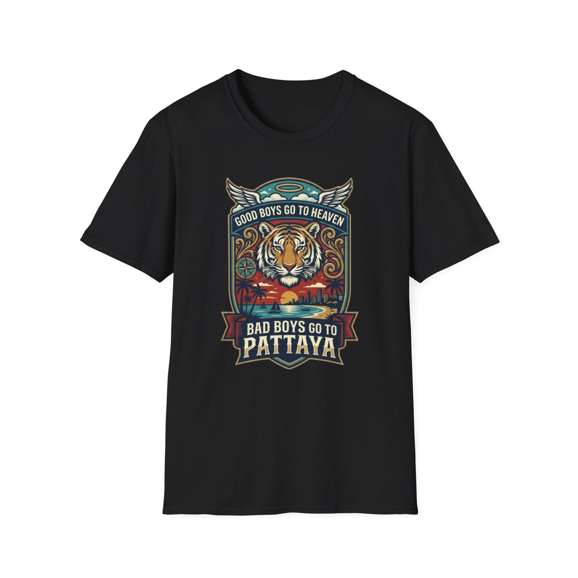 Bad Boys Pattaya T-Shirt schwarz Tiger Thailand Graphic Tee Unisex Vorderansicht