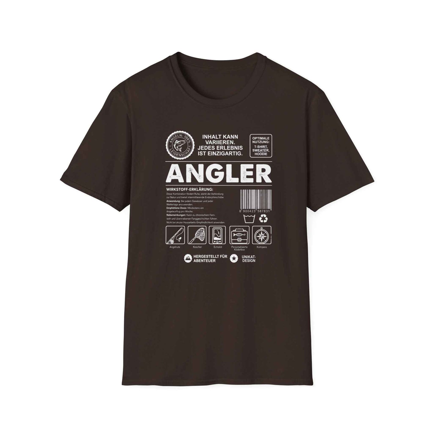 Wirkstoff Angler T-Shirt Herren – T-Shirt Designdetail Nahaufnahme