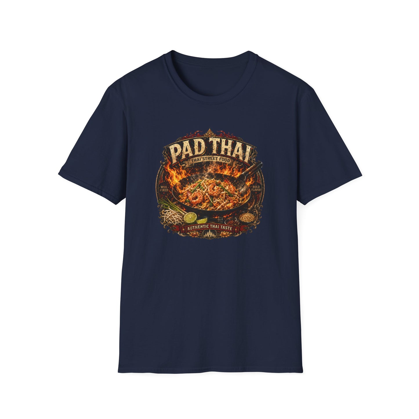 Pad Thai T-Shirt navy — Thai Street Food Streetwear Vorderansicht