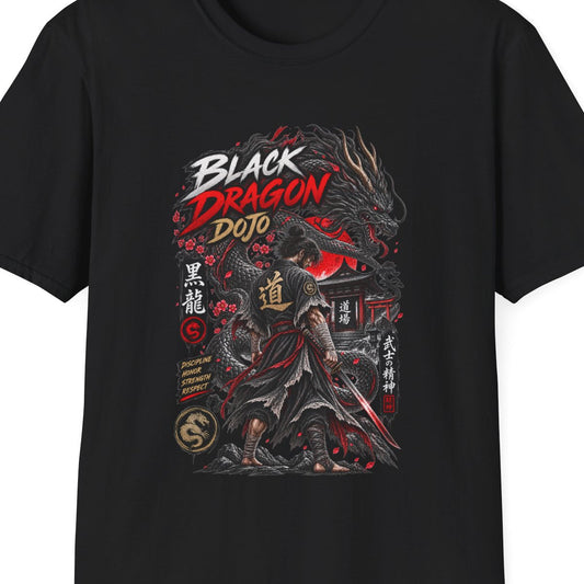 Black Dragon Dojo T-Shirt schwarz — Samurai Drache Japanese Streetwear Vorderansicht