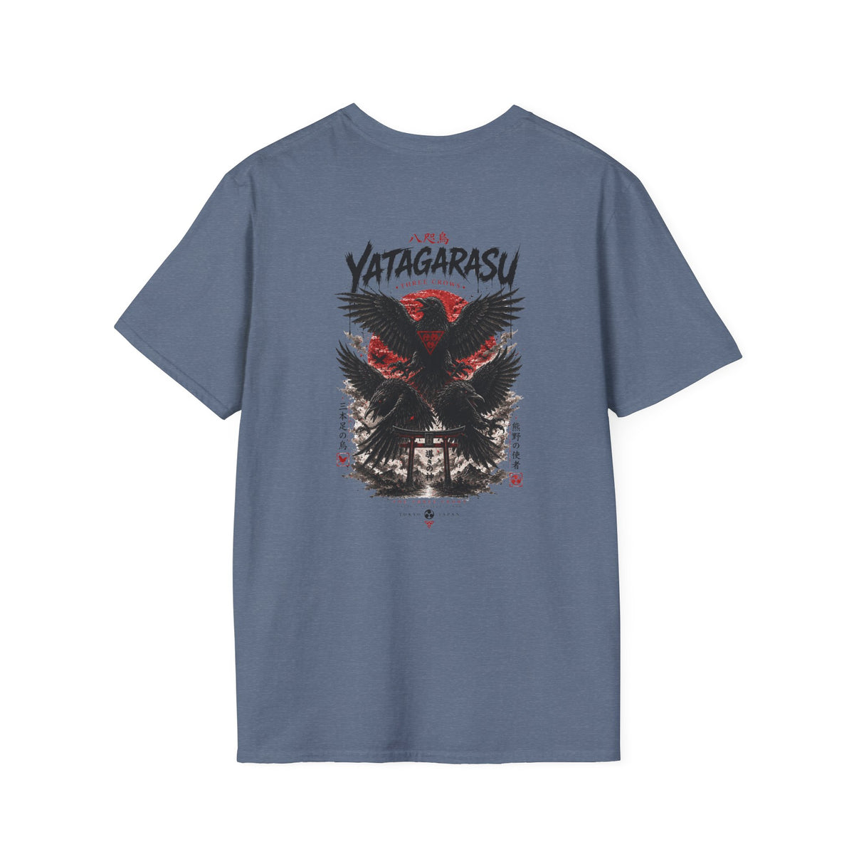 Yatagarasu T-Shirt Heather Indigo — Krähen und Torii Backprint Streetwear